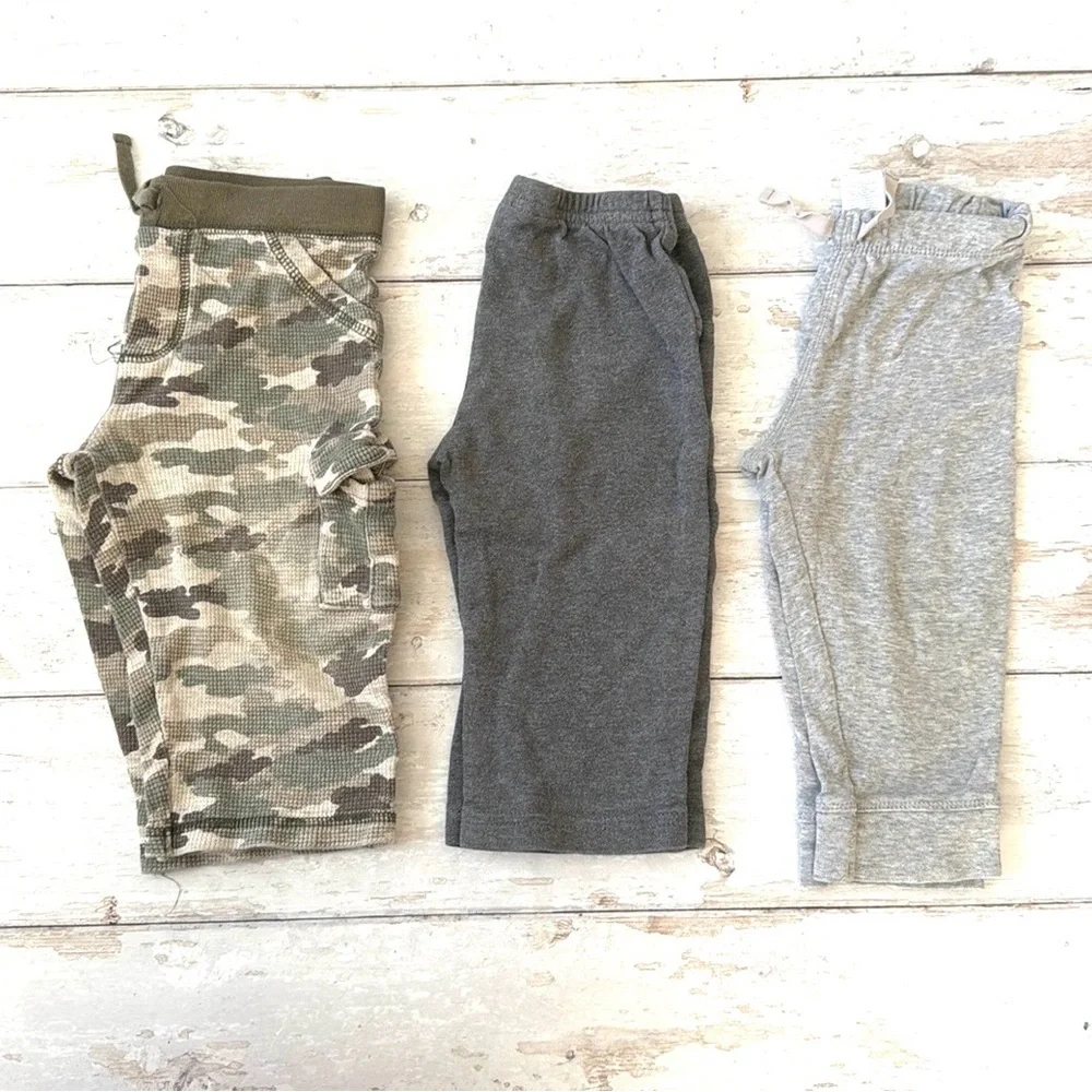 Carters 12m Baby Boy Pants Bundle Lot Set of 3 Gray Camo Cargo Pants Sweats
